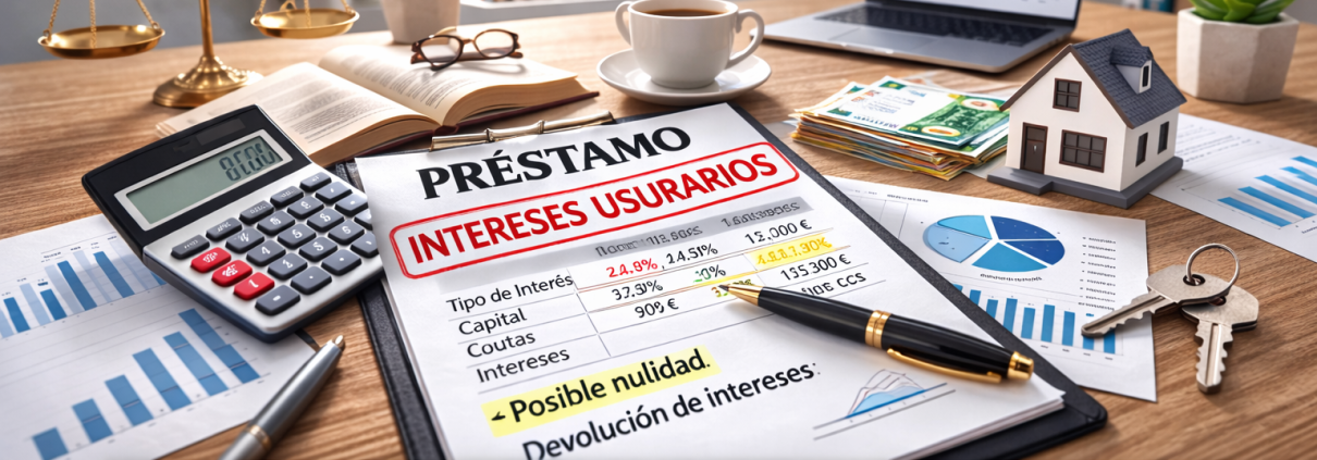 Documento de préstamo con cálculo de intereses usurarios según la Ley de Represión de la Usura