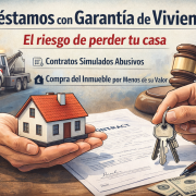 Representación de cómo los contratos simulados permiten a determinadas empresas quedarse con viviendas aprovechando la necesidad económica del consumidor