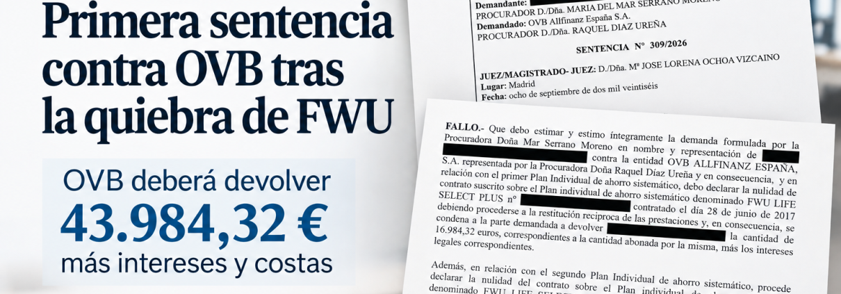 Primera sentencia contra OVB tras la quiebra de FWU