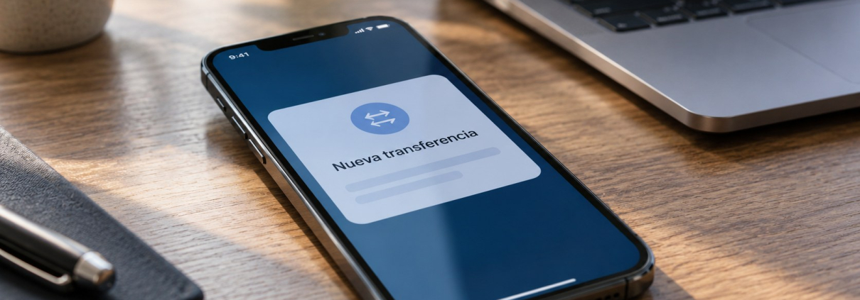 - Imagen ilustrativa de phishing bancario: móvil con una notificación de transferencia
